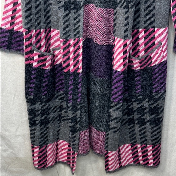 Joseph A Cardigan Pink/Purple/Gray Plaid Duster Length Open Front in Size M  NWT - Picture 5 of 12